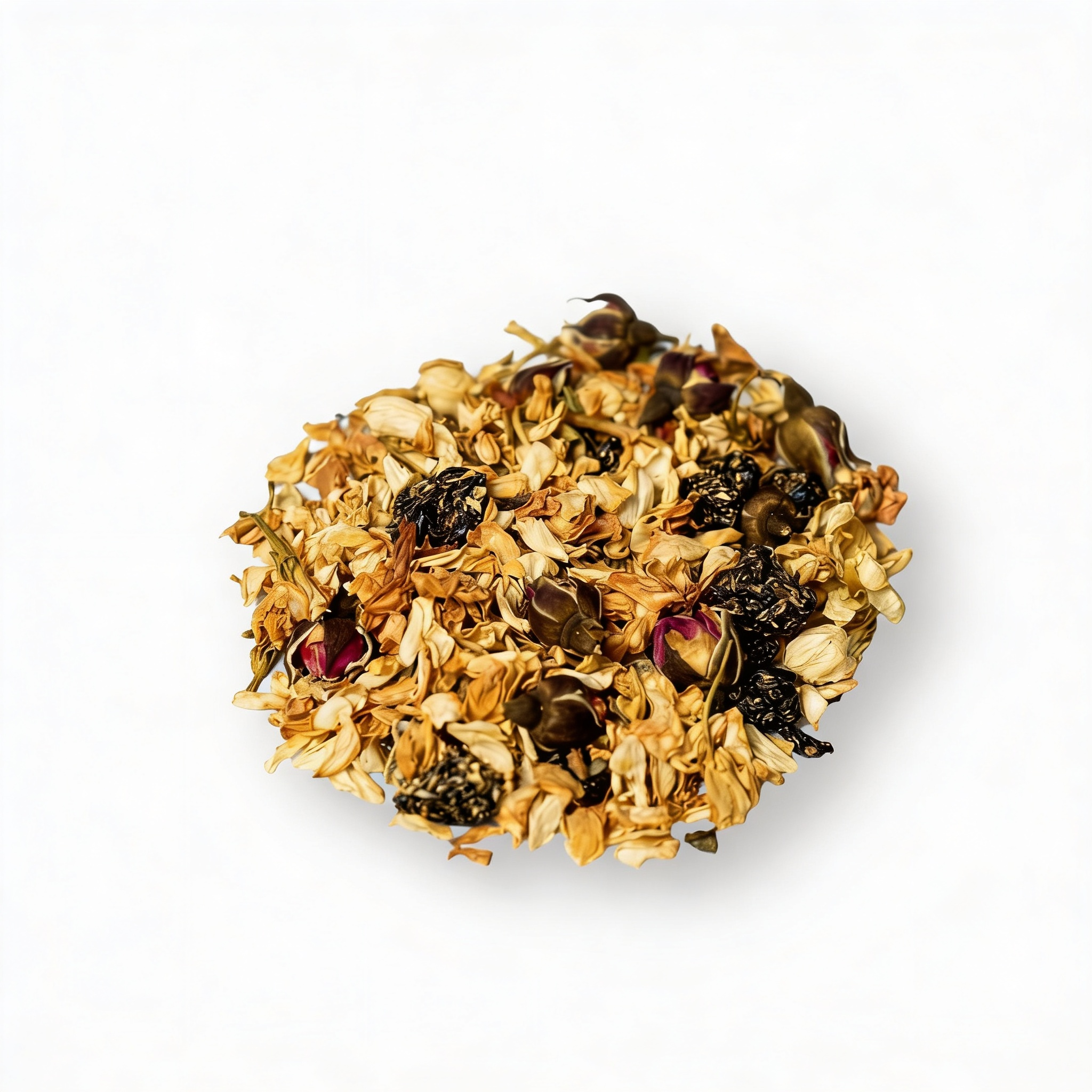 Chá de blueberry, jasmim, rosa rubra e stevia.